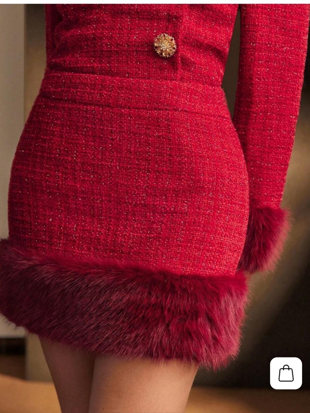 MOTF Faux Fur Metallic Tweed Mini Skirt